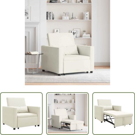 vidaXL Divano letto singolo -  Divano letto estraibile singolo Crema 90 x 165 x 87 cm Velluto