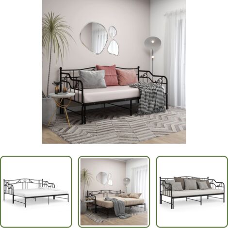 vidaXL Divano letto -  Telaio Divano Letto Estraibile Nero in Metallo 90x200 cm