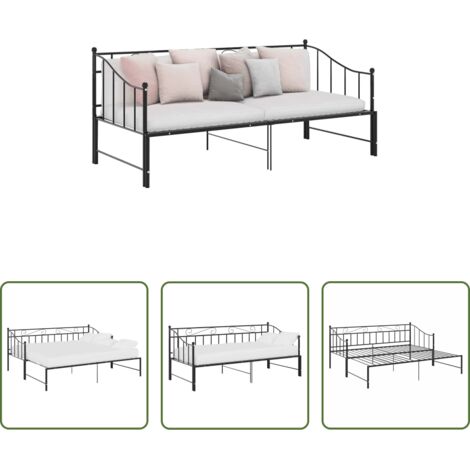 vidaXL Divano letto -  Telaio Divano Letto Estraibile Nero in Metallo 90x200 cm