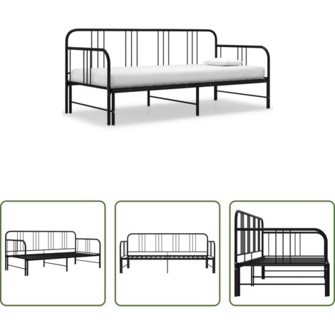 vidaXL Divano letto -  Telaio Divano Letto Estraibile Nero in Metallo 90x200 cm