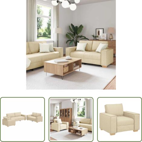 vidaXL Divano moderno -  Divano 3 pcs Crema 220 x 80 x 84 cm Tessuto misto lino