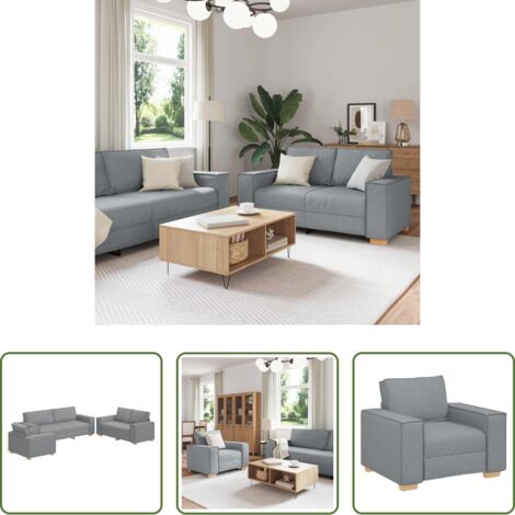 vidaXL Divano moderno -  Divano 3 pcs Grigio chiaro 220 x 80 x 84 cm Tessuto misto lino