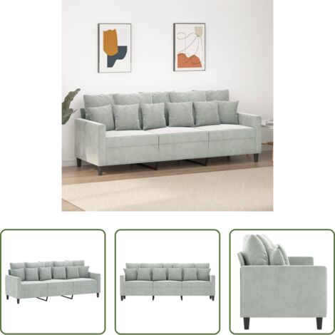 vidaXL Divano moderno -  Divano a 3 Posti Grigio Chiaro 180 cm in Velluto