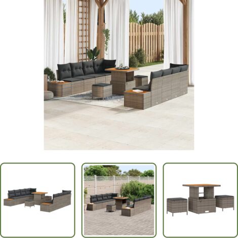 vidaXL Divano moderno -  Set Divano da Giardino 11 pcs Grigio polyrattan