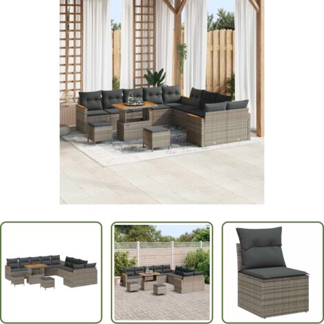 vidaXL Divano moderno -  Set Divano da Giardino 13 pcs Grigio polyrattan