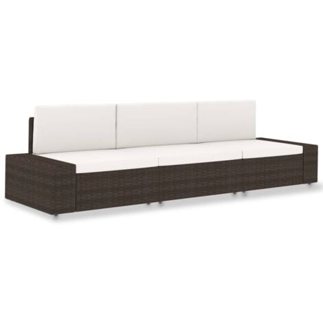 vidaXL Divano Modulare a 3 Posti in Polyrattan Marrone