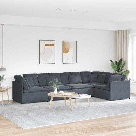 vidaXL Divano Modulare con Cuscini in Velluto Grigio Scuro