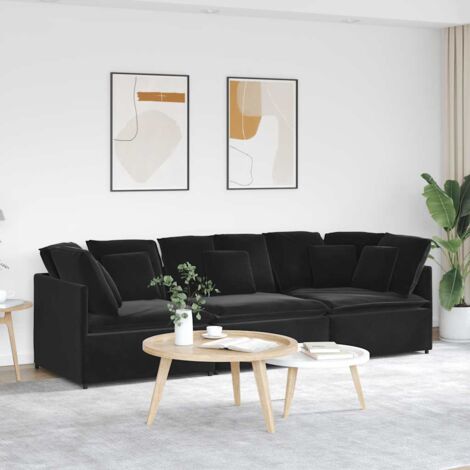 vidaXL Divano Modulare con Cuscini in Velluto Nero