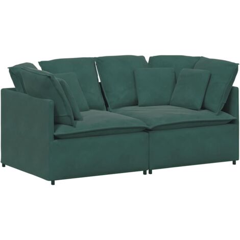 vidaXL Divano Modulare con Cuscini in Velluto Verde Scuro