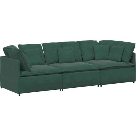 vidaXL Divano Modulare con Cuscini in Velluto Verde Scuro