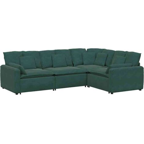 vidaXL Divano Modulare con Cuscini in Velluto Verde Scuro
