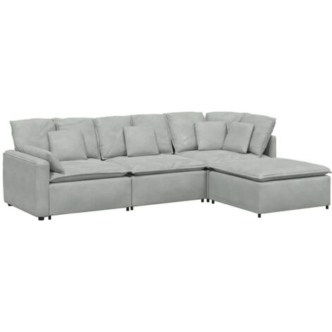 vidaXL Divano Modulare con Poggiapiedi e Cuscini Velluto Grigio Chiaro