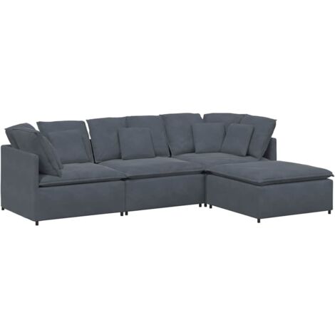 vidaXL Divano Modulare con Poggiapiedi e Cuscini Velluto Grigio Scuro