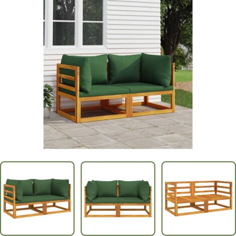 vidaXL Divano modulare -  Divani Angolari Modulari 2pz con Cuscini Verdi Massello Acacia