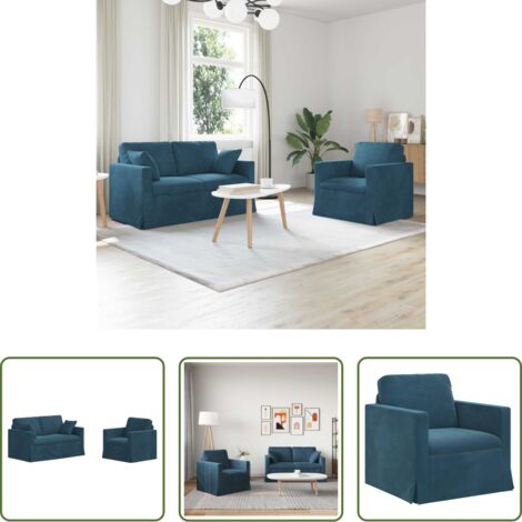 vidaXL Divano modulare -  Set di divani 2 pcs Blu 138 x 78 x 80 cm Velluto