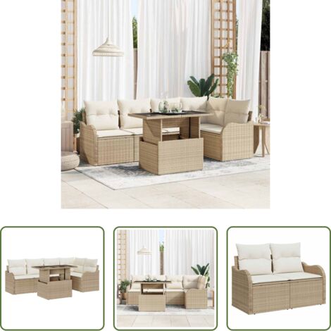 vidaXL Divano modulare -  Set Divano da Giardino 6 pcs Beige Rattan in Polipropilene