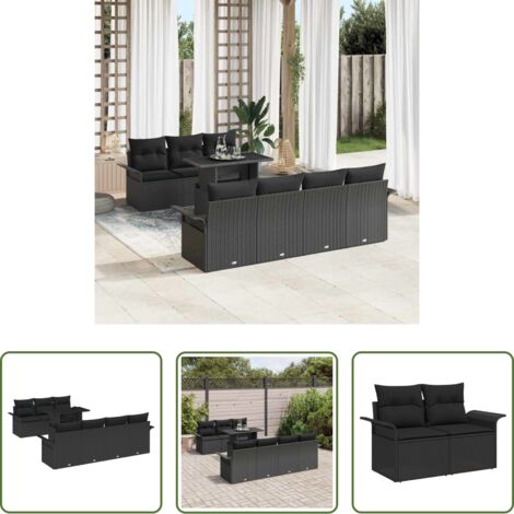 vidaXL Divano modulare -  Set Divano da Giardino 8 pcs Nero Rattan in Polipropilene