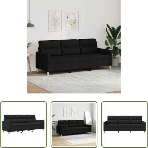 vidaXL Divano nero -  Divano a 3 Posti Nero 180 cm in Tessuto