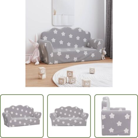vidaXL Divano per bambini 2 posti -  Divano Bambini 2 Posti Grigio Chiaro con Stelle Morbido Peluche