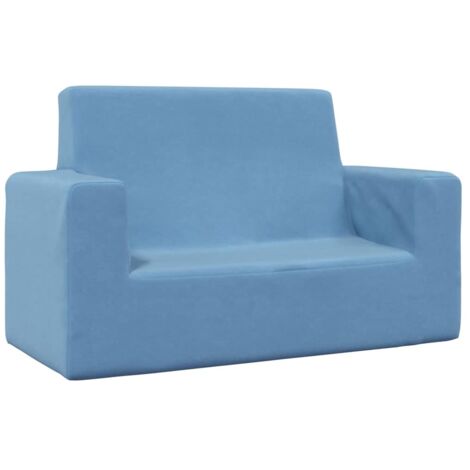 vidaXL Divano per Bambini a 2 Posti Blu in Morbido Peluche