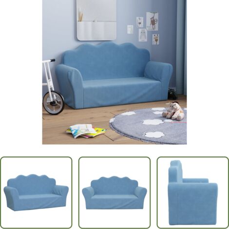 vidaXL Divano per bambini a 2 posti -  Divano per Bambini a 2 Posti Blu in Morbido Peluche