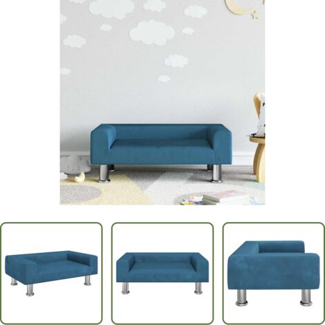 vidaXL Divano per bambini in legno -  Divano per Bambini Blu 70x45x26,5 cm in Velluto