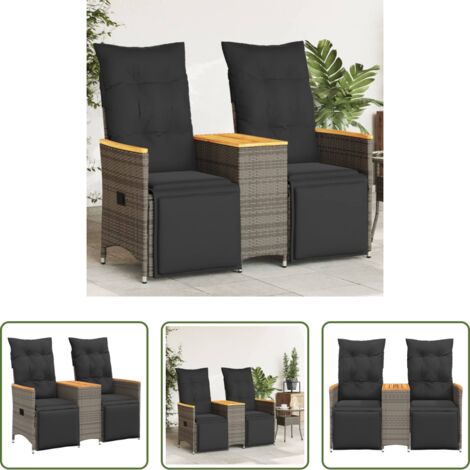 vidaXL Divano reclinabile -  Divano Giardino Reclinabile 2 Posti Tavolino Grigio Polyrattan