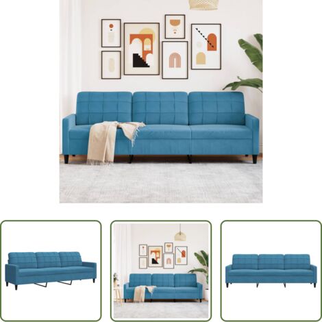 vidaXL Divano relax - Divano a 3 Posti Blu 210 cm in Velluto