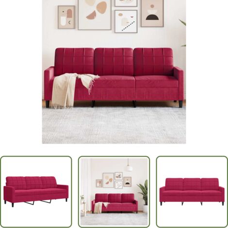 vidaXL Divano relax -  Divano a 3 Posti Rosso Vino 180 cm in Velluto