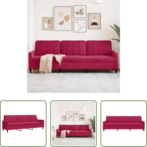 vidaXL Divano relax -  Divano a 3 Posti Rosso Vino 210 cm in Velluto