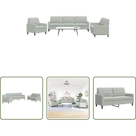 vidaXL Divano relax -  Set di Divani 3 pz con Cuscini Grigio Chiaro in Velluto