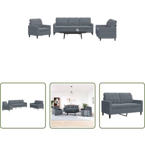 vidaXL Divano relax -  Set di Divani 3 pz con Cuscini Grigio Scuro in Velluto