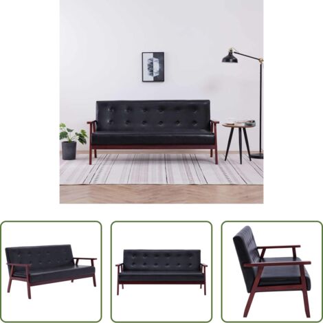 vidaXL Divano retro -  Divano a 3 Posti Nero in Similpelle