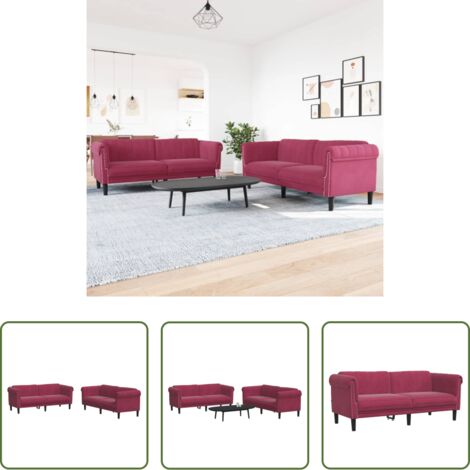 vidaXL Divano rotondo -  Set di Divani 2 pz Rosso Vino in Velluto