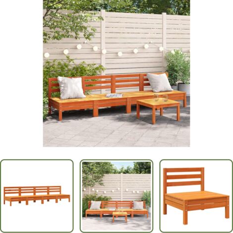 vidaXL Divano senza braccioli -  Divani Senza Braccioli Giardino 4pz Marrone Cera Massello Pino