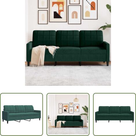 vidaXL Divano verde scuro -  Divano a 3 Posti Verde Scuro 180 cm in Velluto