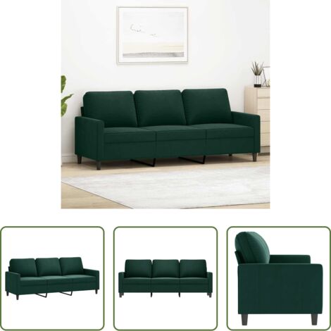 vidaXL Divano verde scuro -  Divano a 3 Posti Verde Scuro 180 cm in Velluto