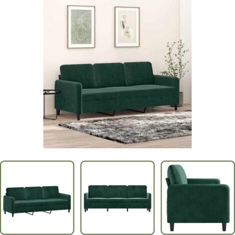 vidaXL Divano verde scuro -  Divano a 3 Posti Verde Scuro 180 cm in Velluto