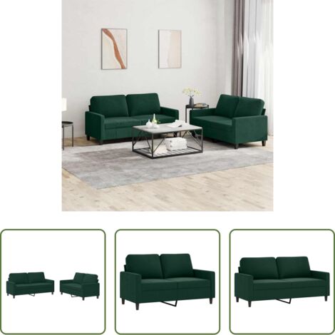 vidaXL Divano verde scuro -  Set di Divani 2 pz con Cuscini Verde scuro in Velluto