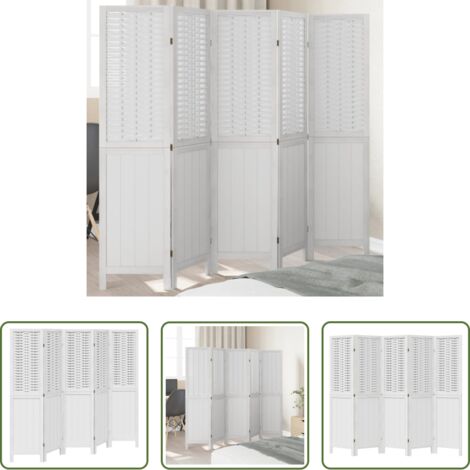 vidaXL Divisore in bambù -  Divisorio Ambienti 5Pannelli Bianco Legno Massello di Paulownia