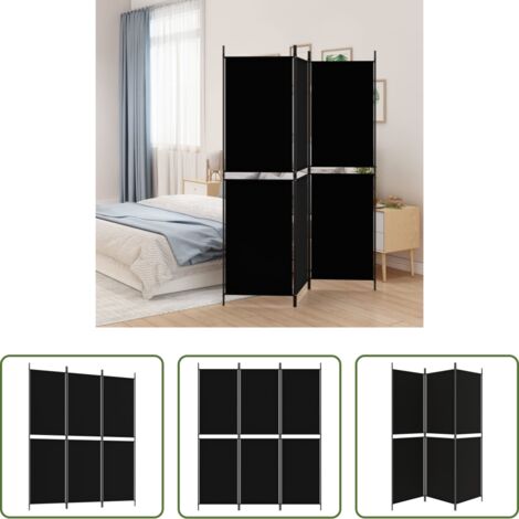 vidaXL Divisore in tessuto -  Divisorio a 3 Pannelli Nero 150x180 cm in Tessuto