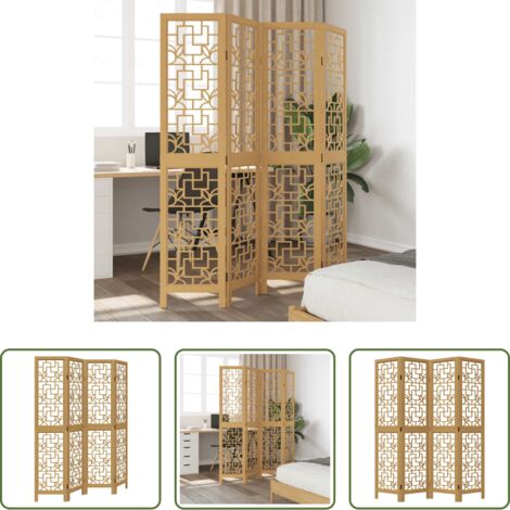 vidaXL Divisore per camera da letto -  Divisorio Ambienti 4 Pannelli Marrone Legno Massello Paulownia