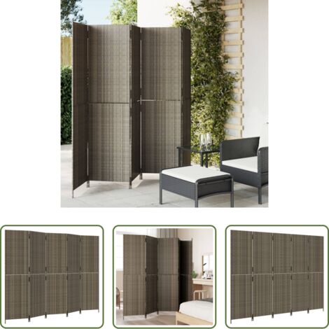 vidaXL Divisore per camera da letto -  Divisorio per Ambienti a 5 Pannelli Grigio in Polyrattan
