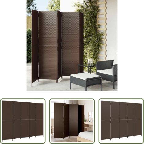 vidaXL Divisore per camera da letto -  Divisorio per Ambienti a 5 Pannelli Marrone in Polyrattan
