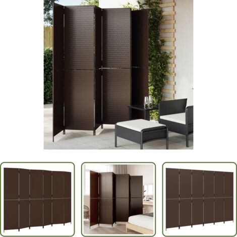 vidaXL Divisore per camera da letto -  Divisorio per Ambienti a 6 Pannelli Marrone in Polyrattan