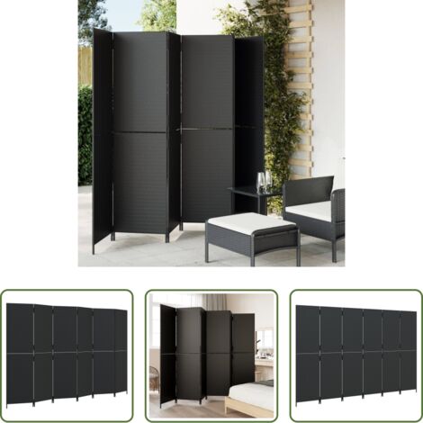 vidaXL Divisore per camera da letto -  Divisorio per Ambienti a 6 Pannelli Nero in Polyrattan