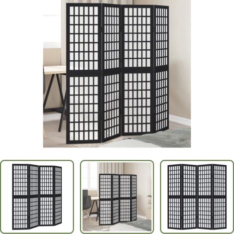 vidaXL Divisore pieghevole -  Divisorio Ambienti 4 Pannelli Nero Legno Massello di Paulownia