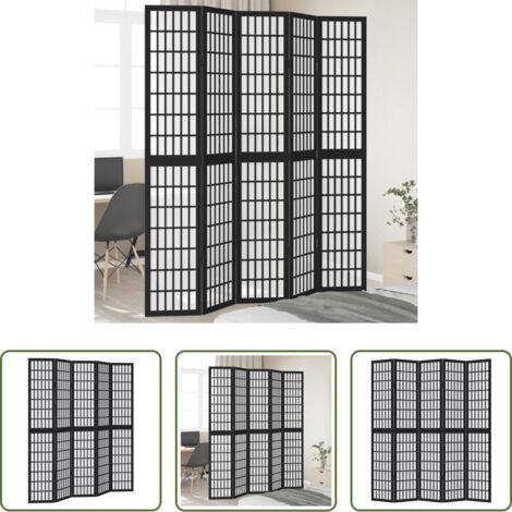 vidaXL Divisore pieghevole -  Divisorio Ambienti 5 Pannelli Nero Legno Massello di Paulownia