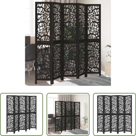vidaXL Divisore pieghevole -  Divisorio Ambienti 5 Pannelli Nero Legno Massello di Paulownia