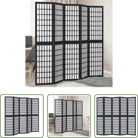 vidaXL Divisore pieghevole -  Divisorio Ambienti 5 Pannelli Nero Legno Massello di Paulownia
